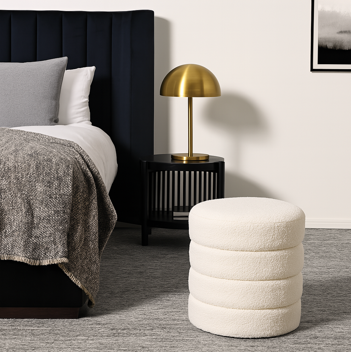 Cleo White Boucle Ottoman