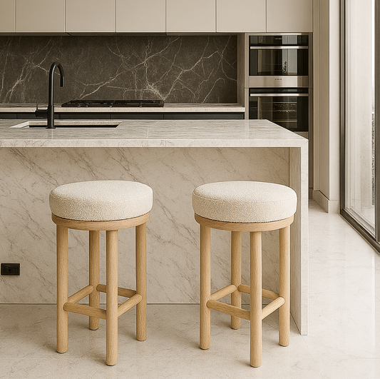 Oxford Wood Oak Bar Stool - Boucle - premium furniture by Interior Ave