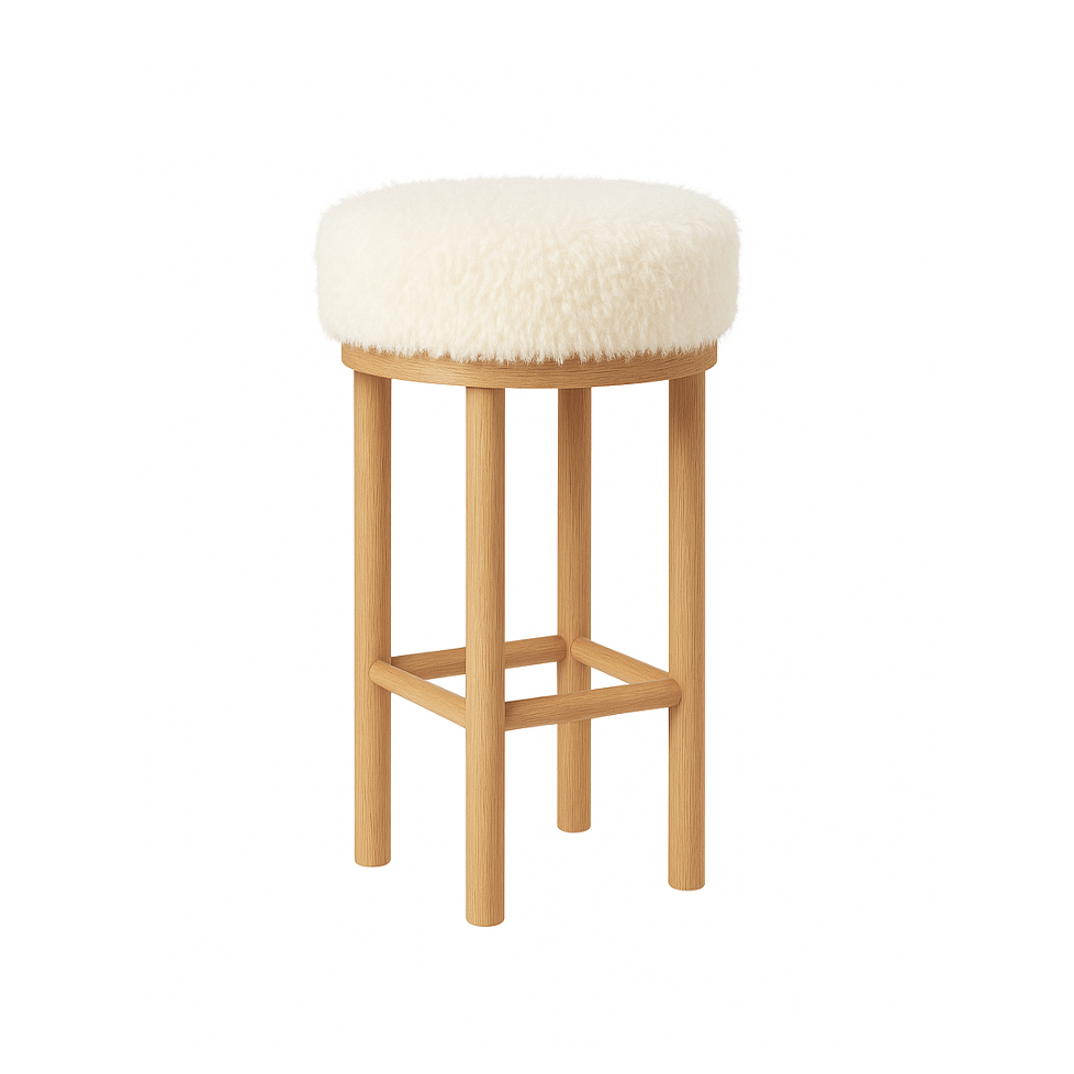 Oxford Wood Oak Bar Stool - Sheepskin