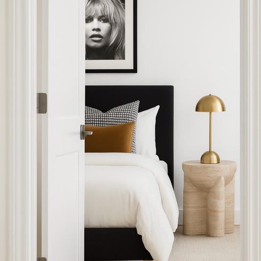 Zelda Sculptural Travertine Side Table – Accent in Natural Stone Finish