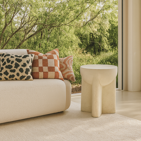 Zelda Sculptural Stone Side Table – Sand Textured Accent