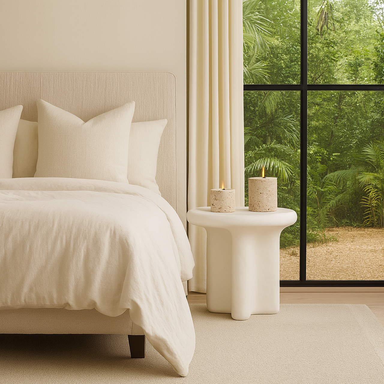 Santorini Stone Side Table- Off White