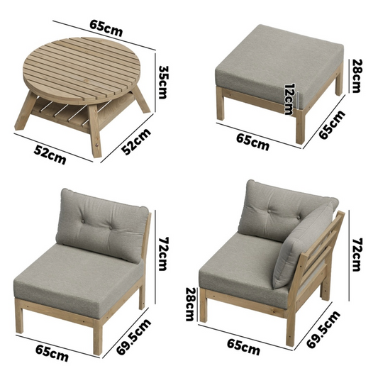 Driftwood Outdoor Lounge Set 5 Piece - Beige