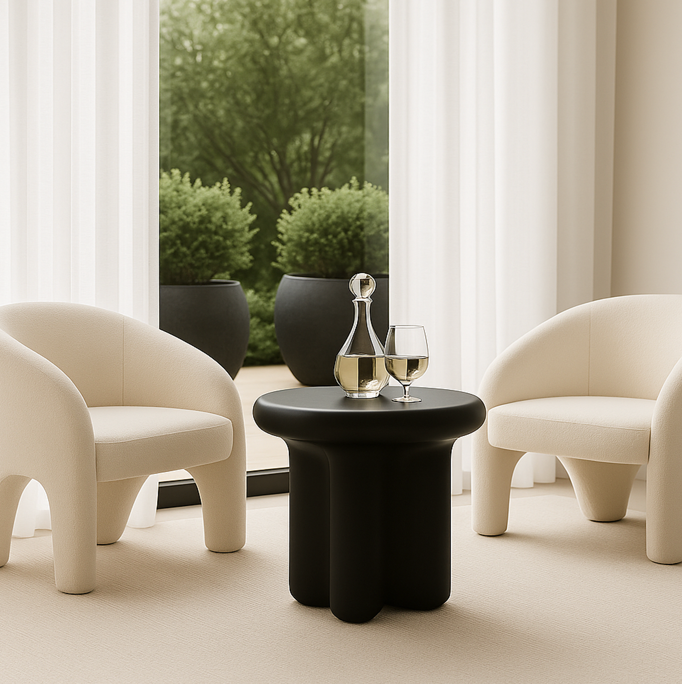 Santorini Stone Side Table Black - Furniture Hire
