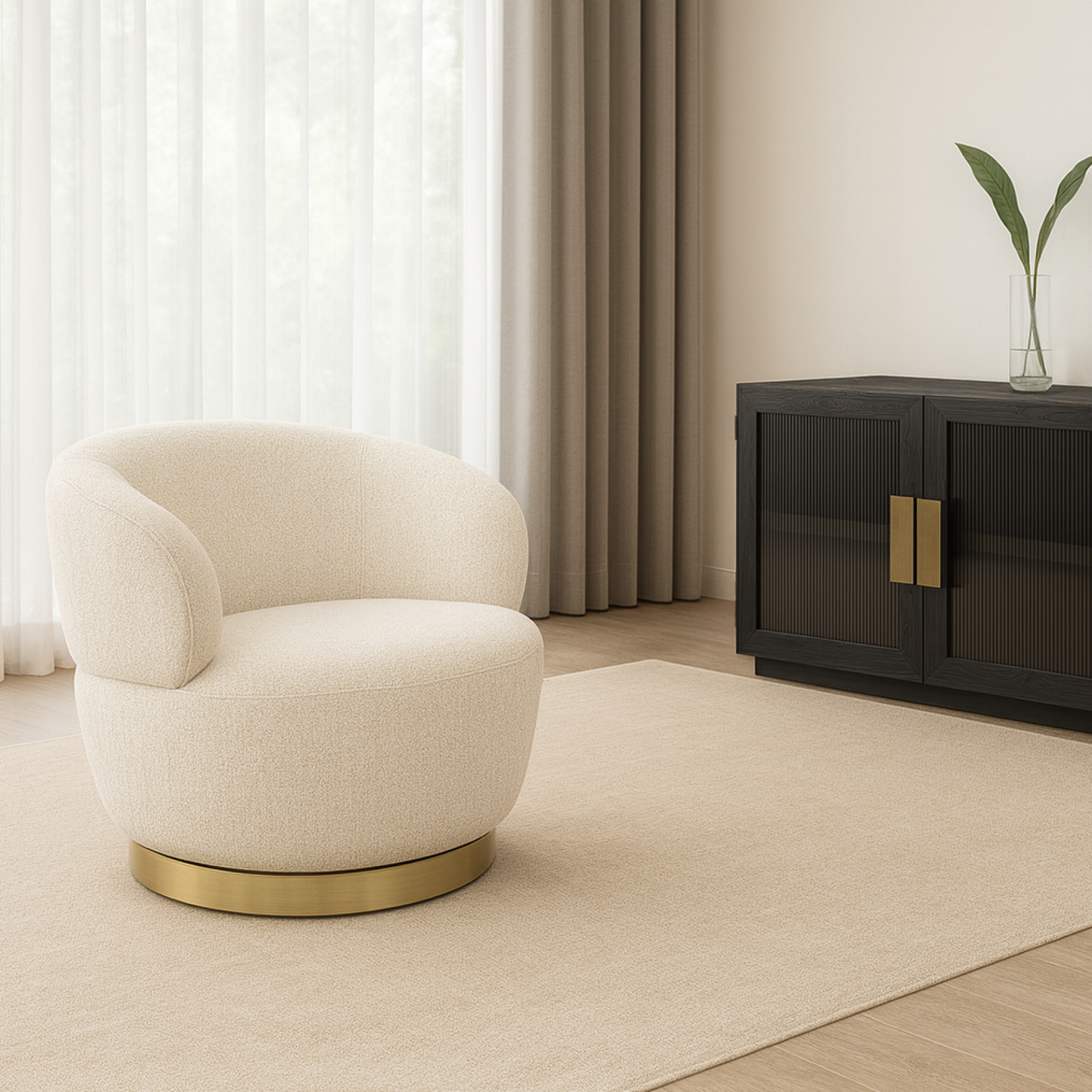 Luna Swivel Armchair - White Oatmeal