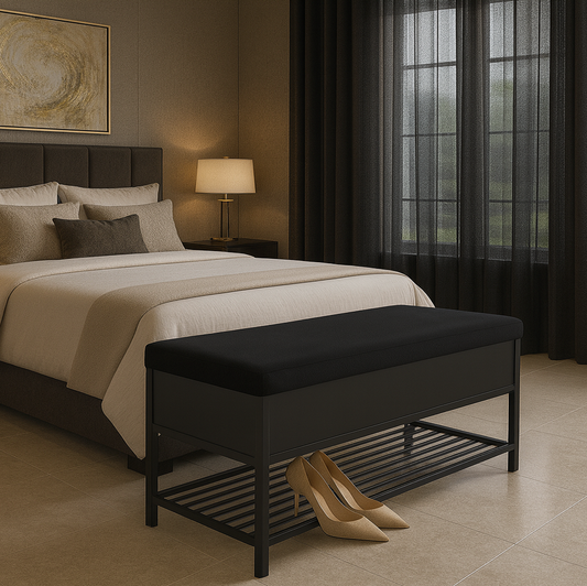 Roma Storage Ottoman Blanket Box 110cm - Black Boucle