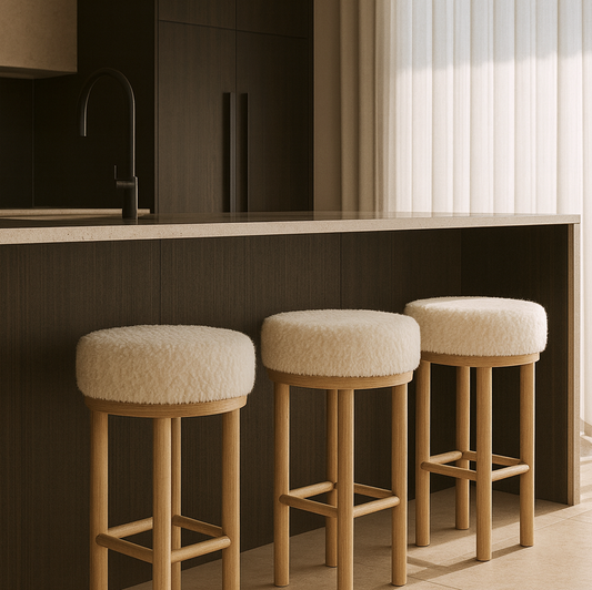 Oxford Wood Oak Bar Stool - Sheepskin