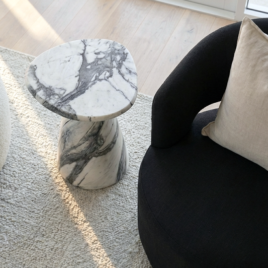 Veneta Stone Side Table - Panda Marble Finish