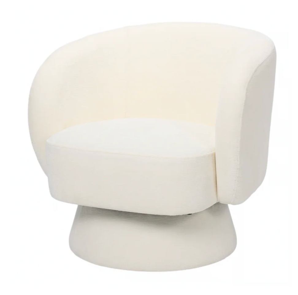 Celine Swivel Armchair – Denim Chenille Blue with Sculptural Base