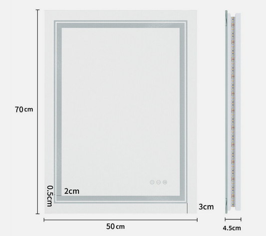 50 x 70cm Rectangle Frameless LED Bathroom Mirror – LED illuminated bathroom mirror by Interior Ave
