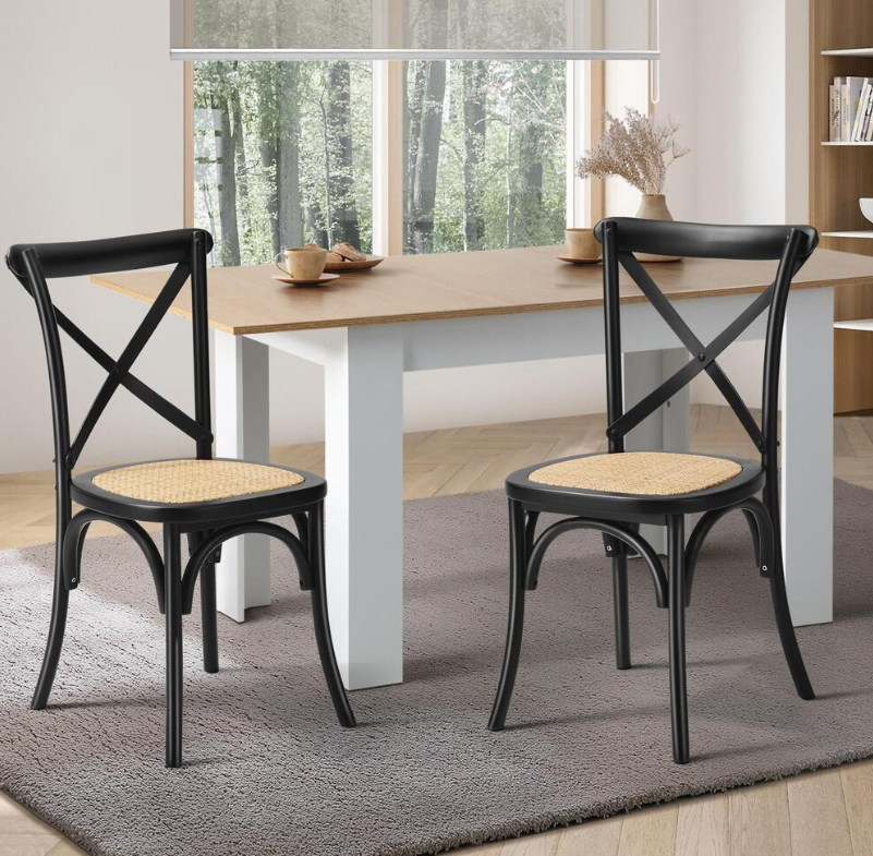 Cross Back Dining Chair - Black - Set of Two