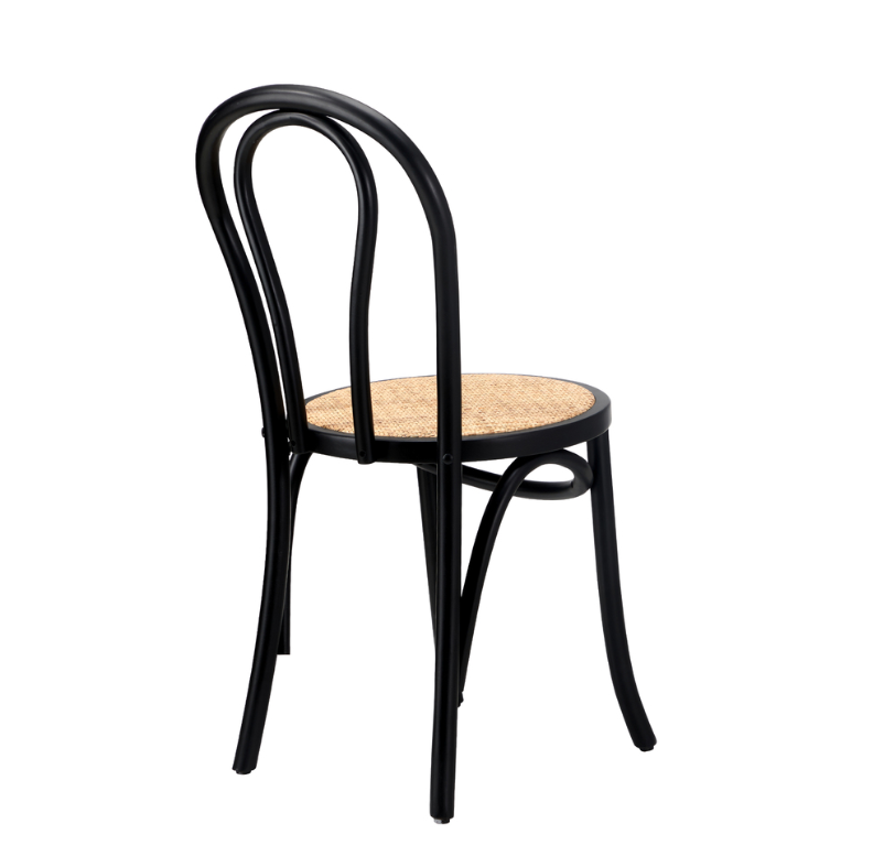 Capri Wood Rattan Cafe Dining Chair - Black - Set of Two