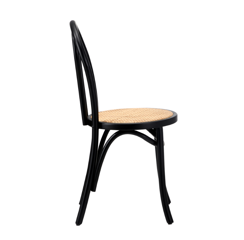 Capri Wood Rattan Cafe Dining Chair - Black - Set of Two