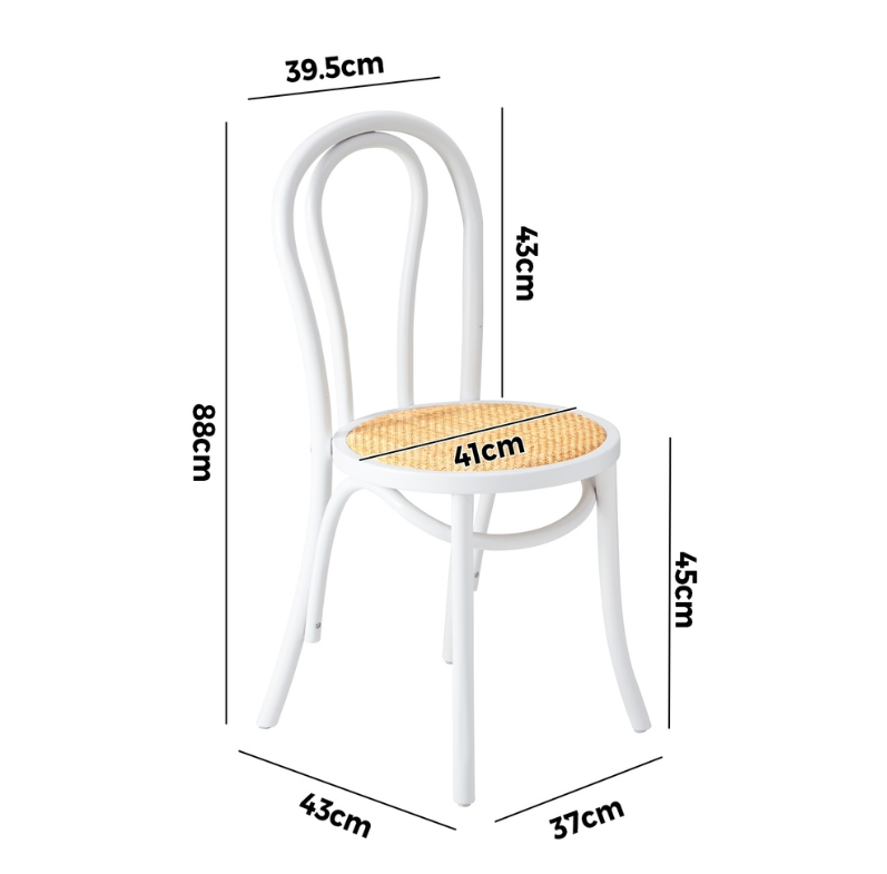 Capri Wood Rattan Cafe Dining Chair - White - Set of Two
