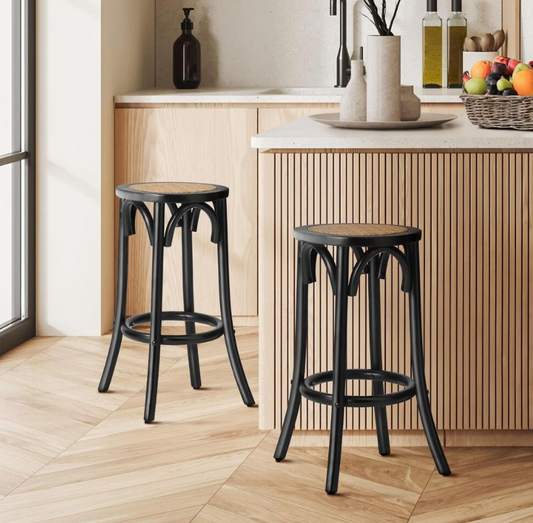 Aston Rattan Bar Stool - Black - Set of Two