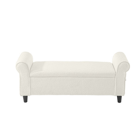 Harriet Boucle Storage Ottoman Bench - White – modern ottoman or footstool by Interior Ave