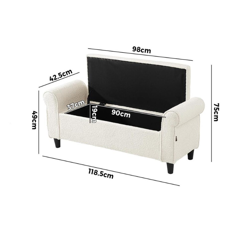 Harriet Boucle Storage Ottoman Bench - White – modern ottoman or footstool by Interior Ave