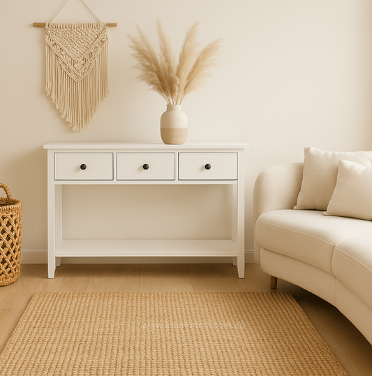 Bayside Hamptons Console Table 3 Drawers - White – premium furniture by Interior Ave
