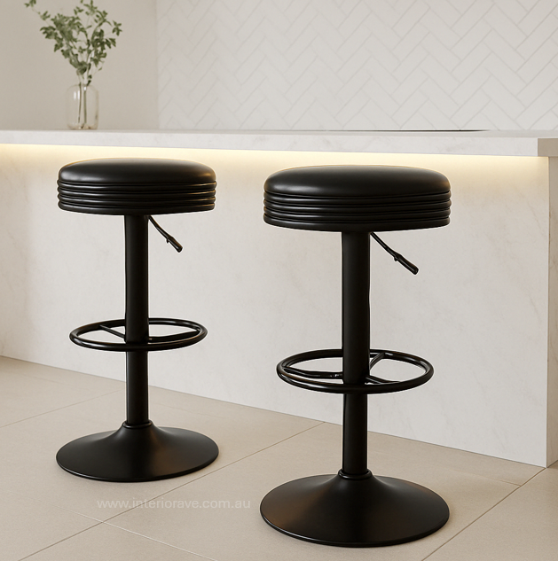 Daytona Leather Bar Stool - Black - Set of Two