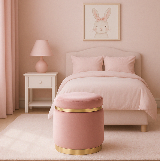 Gia Velvet Ottoman – Pink Round Tufted Footstool – modern ottoman or footstool by Interior Ave