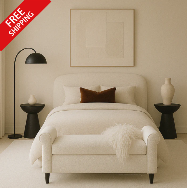 Harriet Boucle Storage Ottoman Bench - White – modern ottoman or footstool by Interior Ave