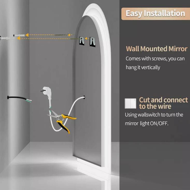 90 x 60cm Arched Frameless LED Bathroom Mirror