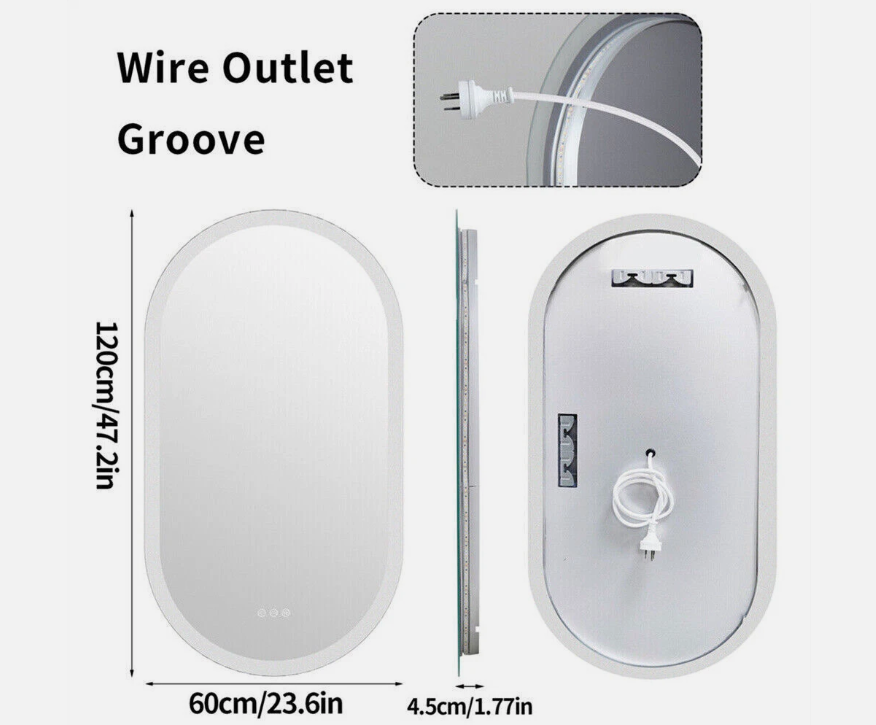 60 x 120cm Oval Frameless LED Bathroom Mirror