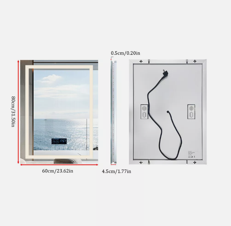 60 x 80cm Rectangle Frameless LED Bathroom Mirror – Bluetooth
