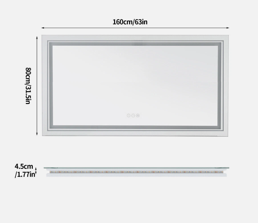 160 x 80cm Rectangle Frameless LED Bathroom Mirror – Bluetooth