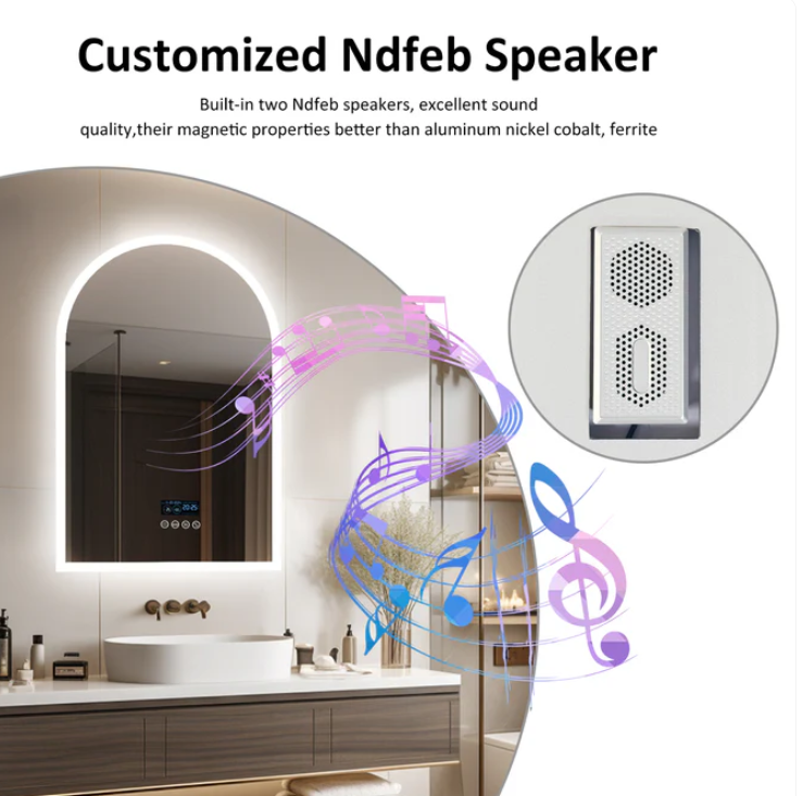 90 x 60cm Arched Frameless LED Bathroom Mirror – Bluetooth