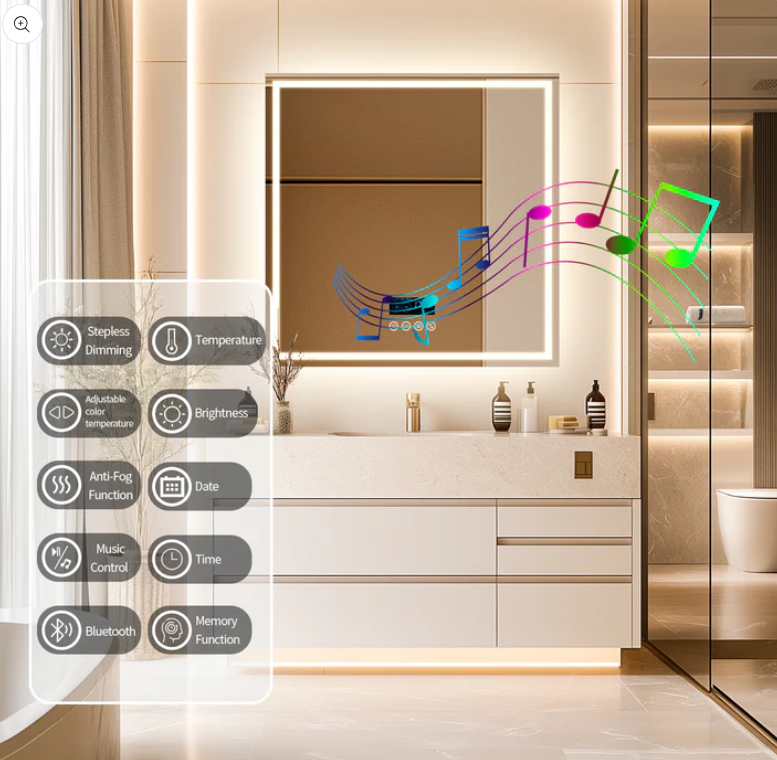 80 x 80cm Square Frameless LED Bathroom Mirror – Bluetooth