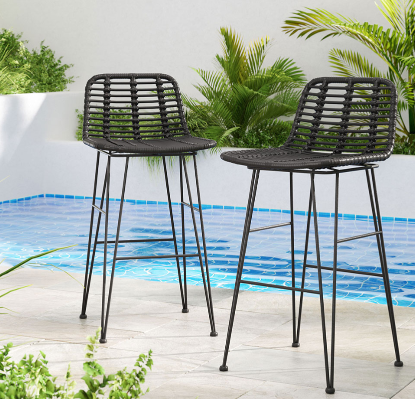 Urban Wicker Bar Stool - Set of Two - Black – modern bar stool by Interior Ave