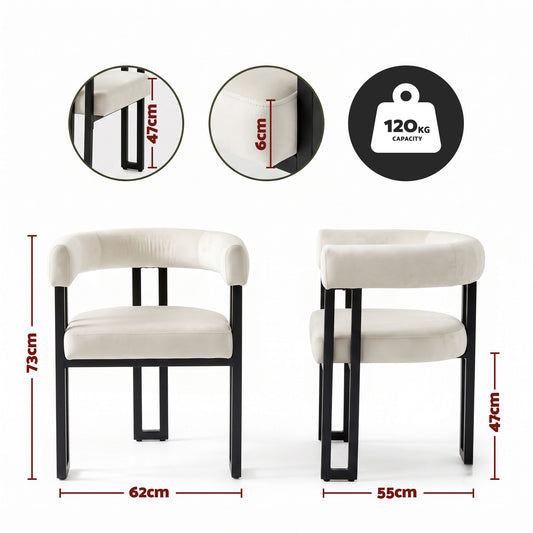 Dining Chairs Set of 2 Velvet Upholstered Barrel Chairs with Curved Armrests & Back Beige