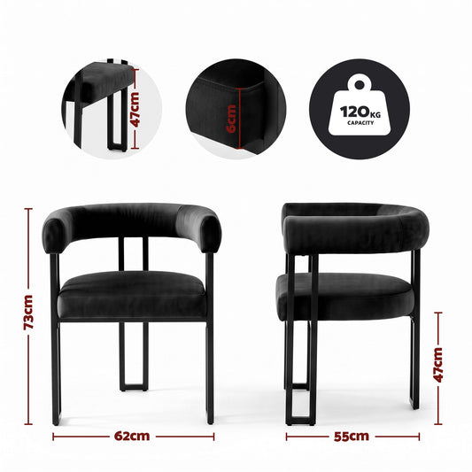 Dining Chairs Set of 2 Velvet Upholstered Barrel Chairs with Curved Armrests & Back Black