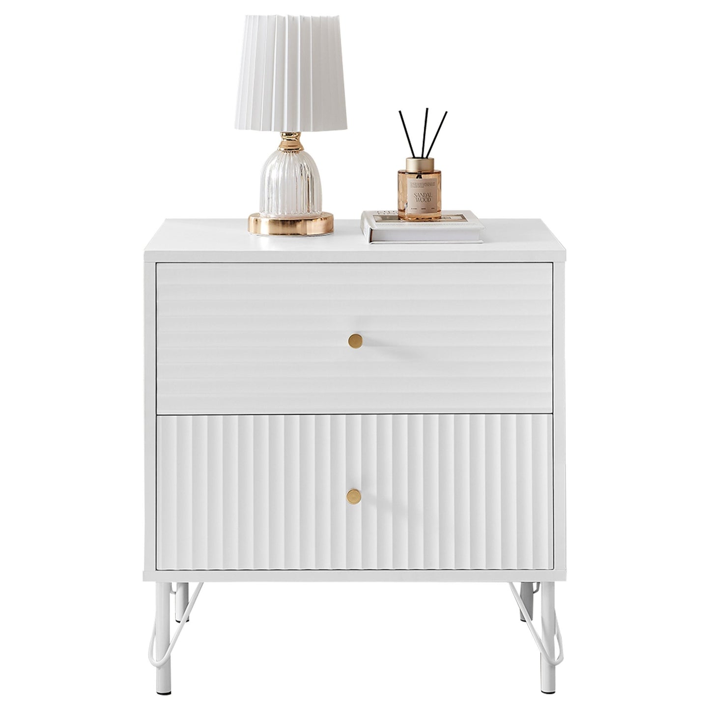 Milan Two Drawer Bedside Table - White