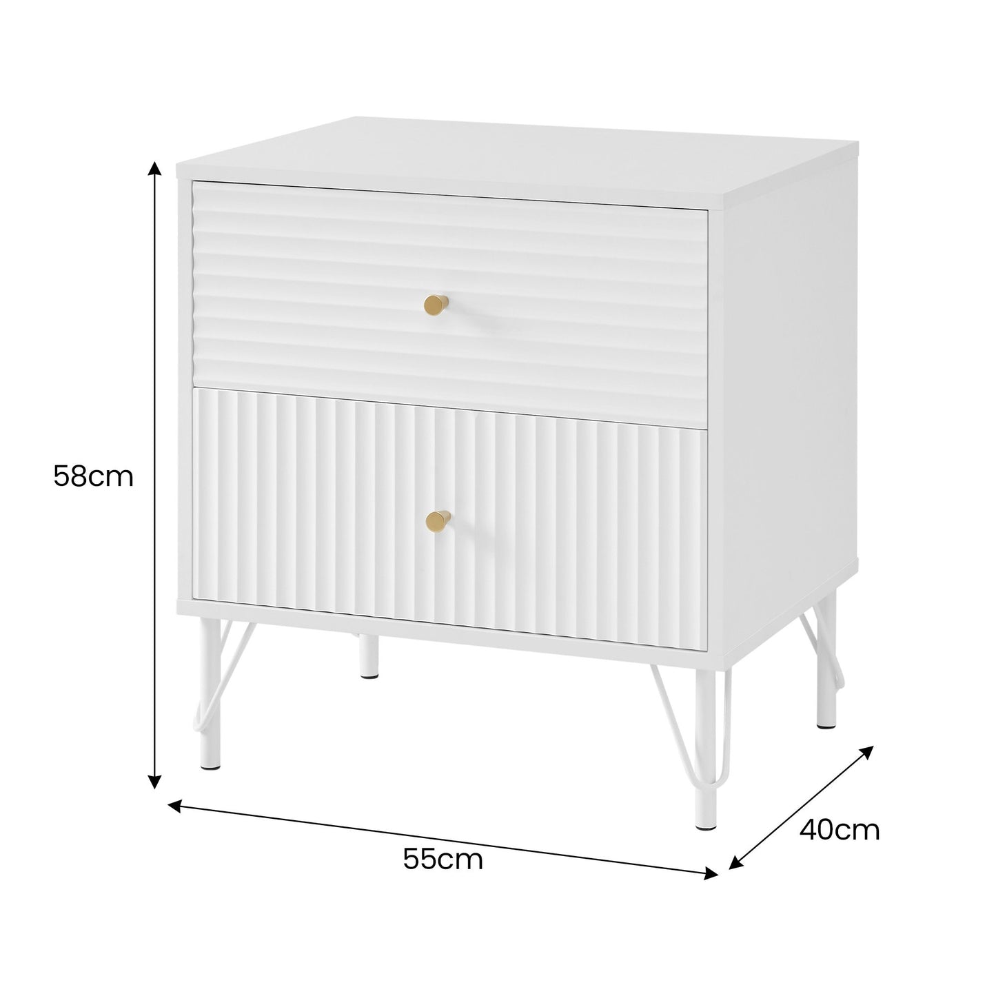 Milan Two Drawer Bedside Table - White