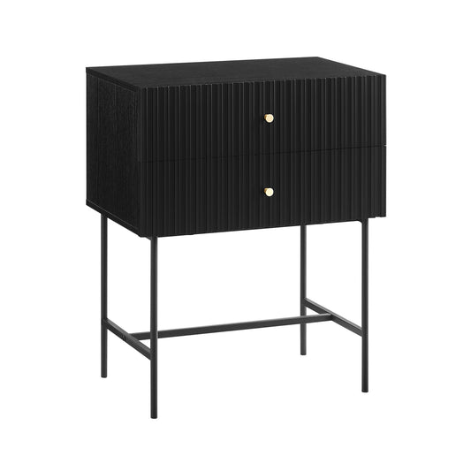 Two Drawer Fluted Bedside Table - Black – premium furniture by Interior Ave
