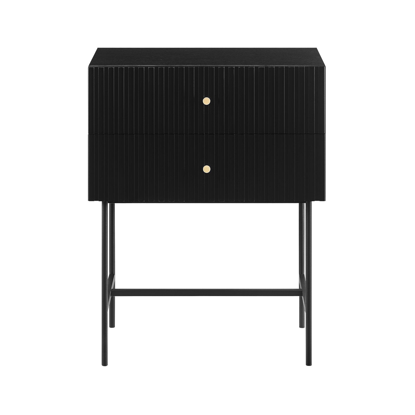 Two Drawer Fluted Bedside Table - Black