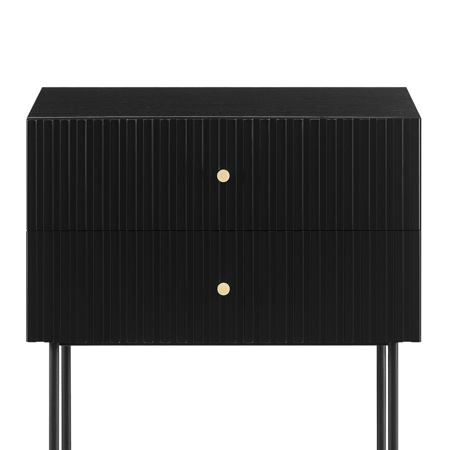 Two Drawer Fluted Bedside Table - Black