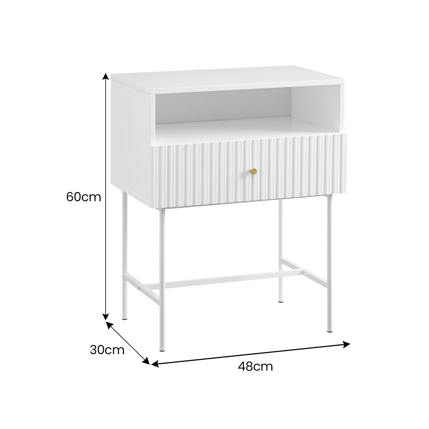 Fluted Bedside Table - White