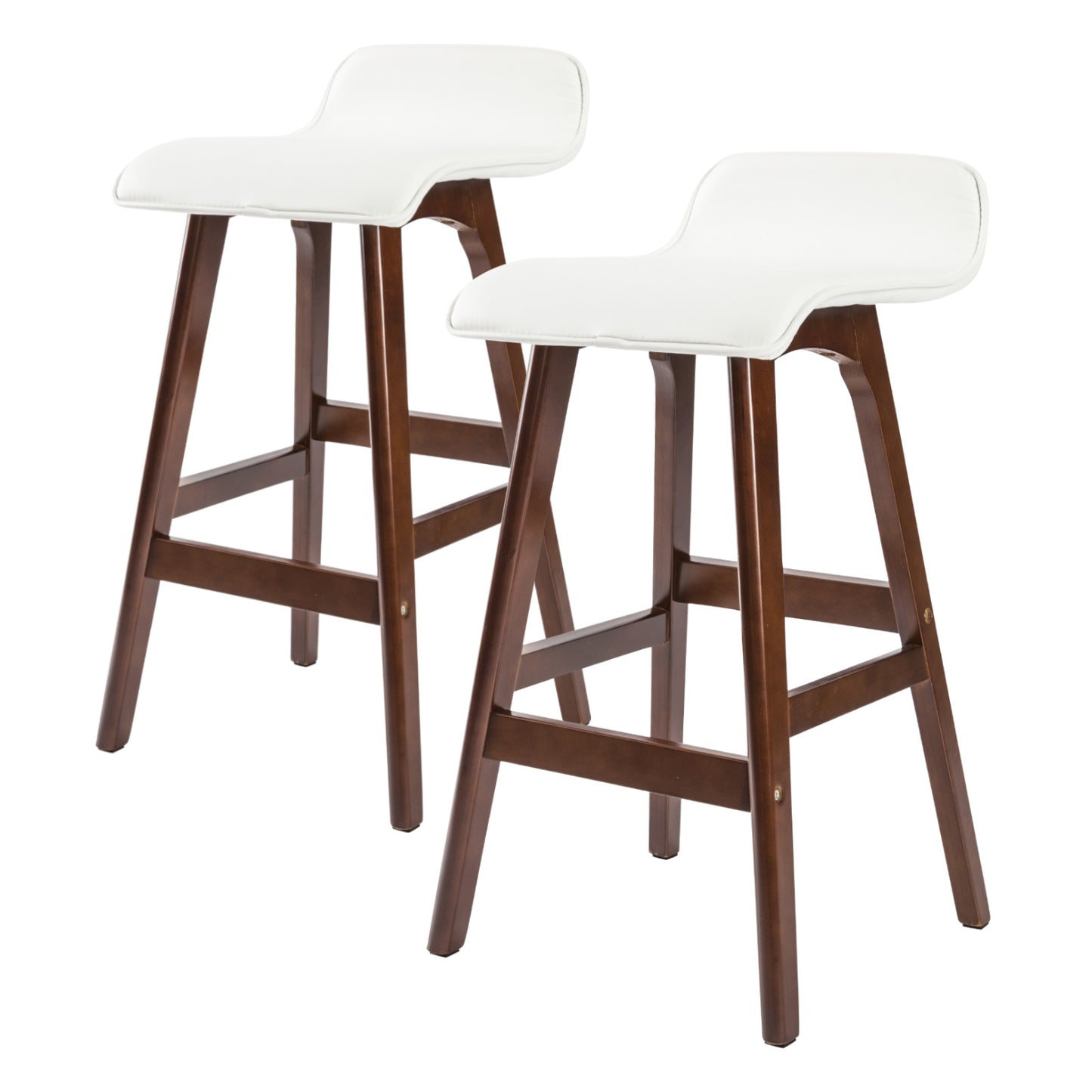 2X Wooden Bar Stool Dining Chair Leather SOPHIA 65cm WHITE BROWN – luxury accent chair by Interior Ave