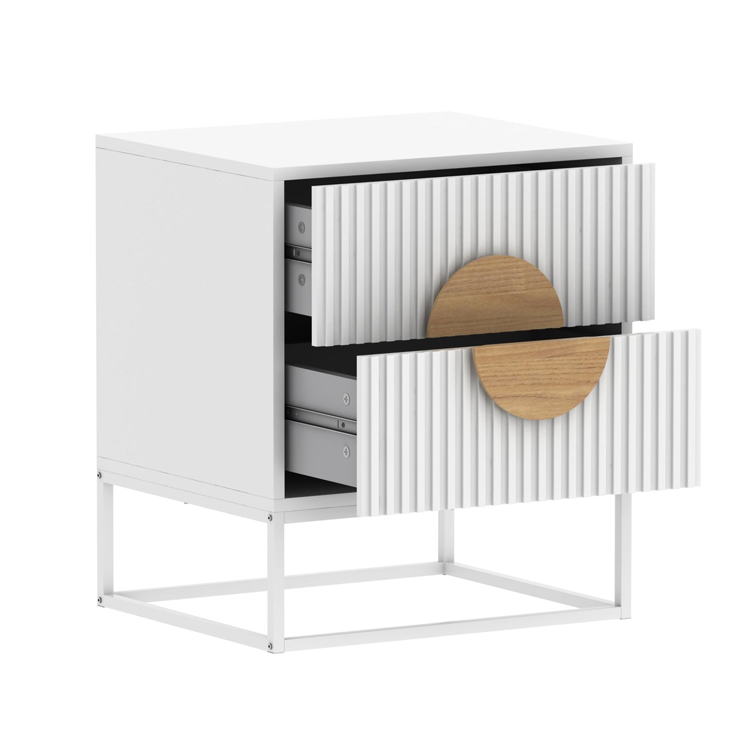 Bella Fluted Bedside Table - White (2 Drawers)