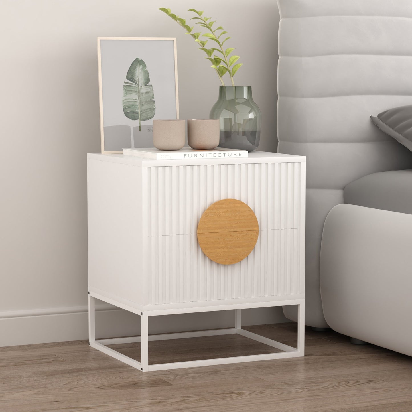 Bella Fluted Bedside Table - White