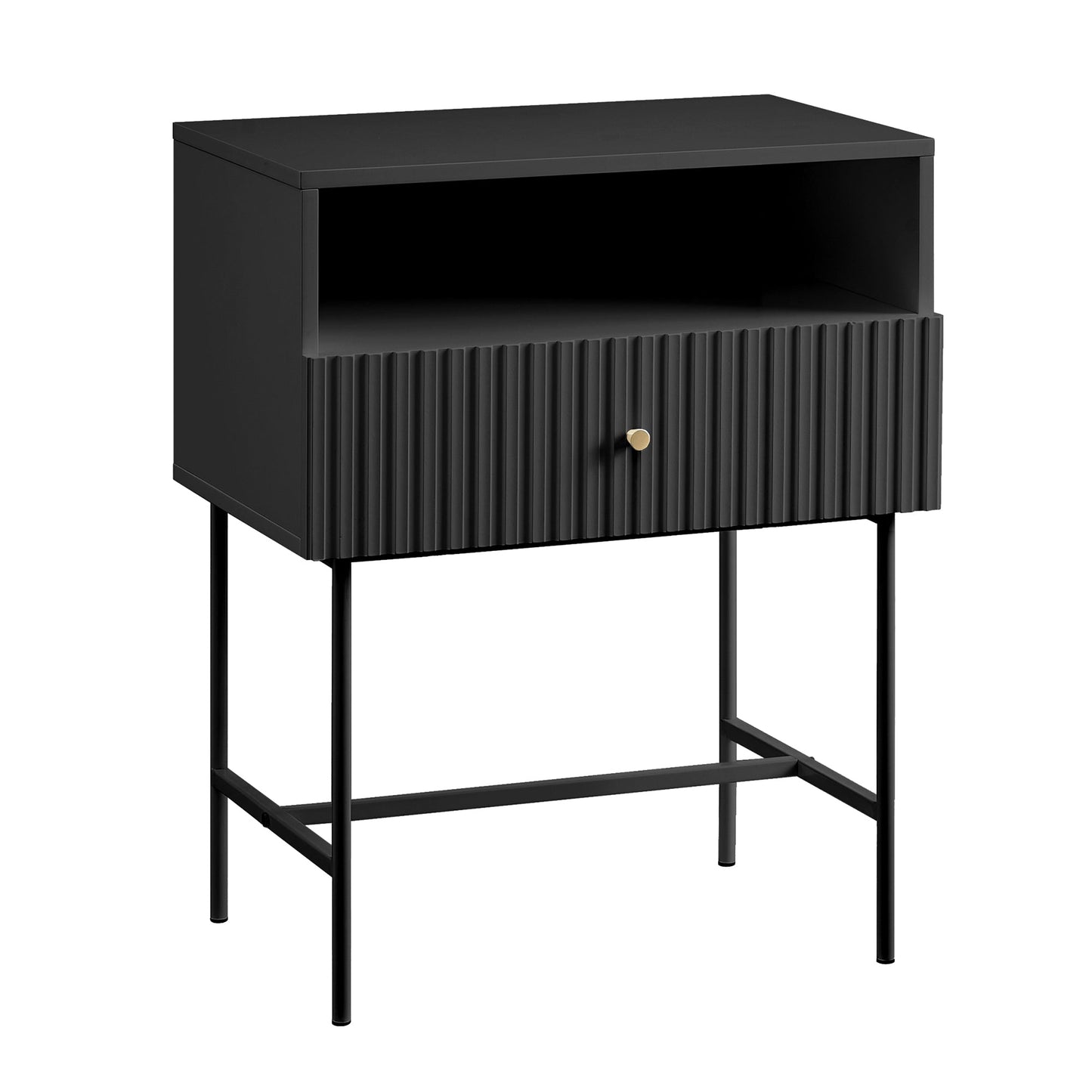 Fluted Bedside Table - Black