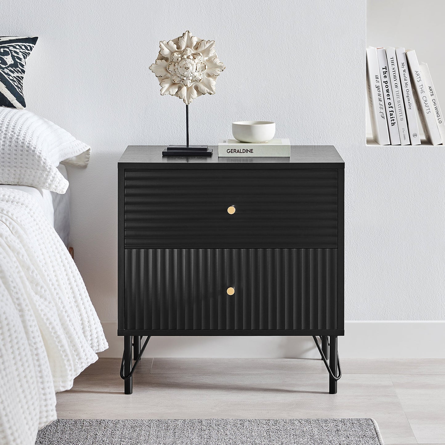 Milan Two Drawer Bedside Table - Black