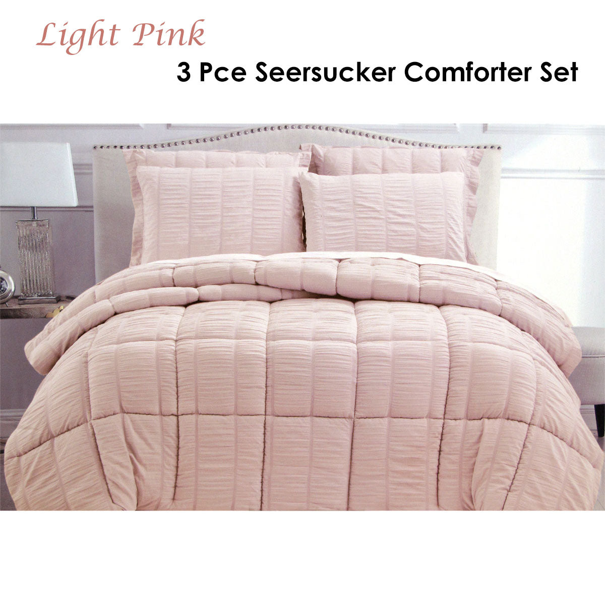 Light Pink Seersucker Comforter Set - King