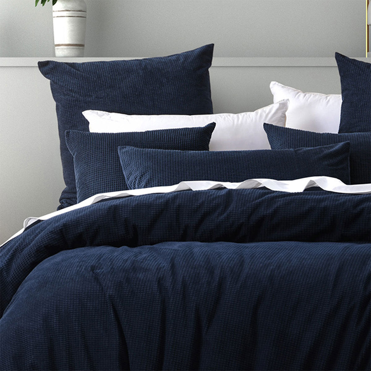 Indigo Jacquard Quilt Cover Set - Queen