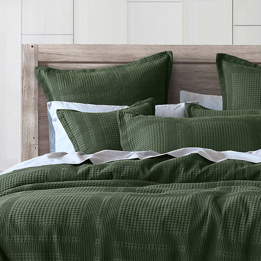 Forest Green Waffle Quilt Cover Set - King