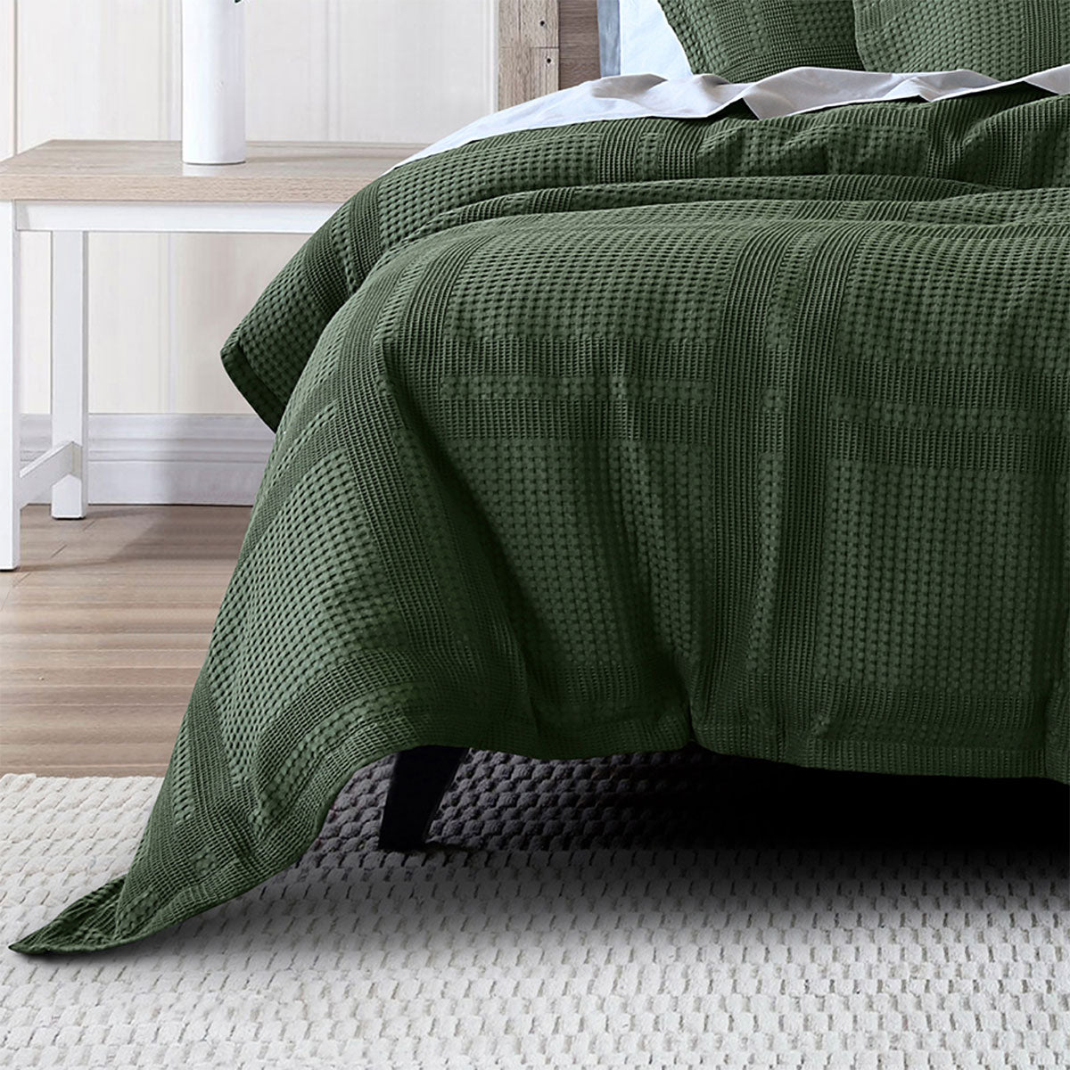Forest Green Waffle Quilt Cover Set - King