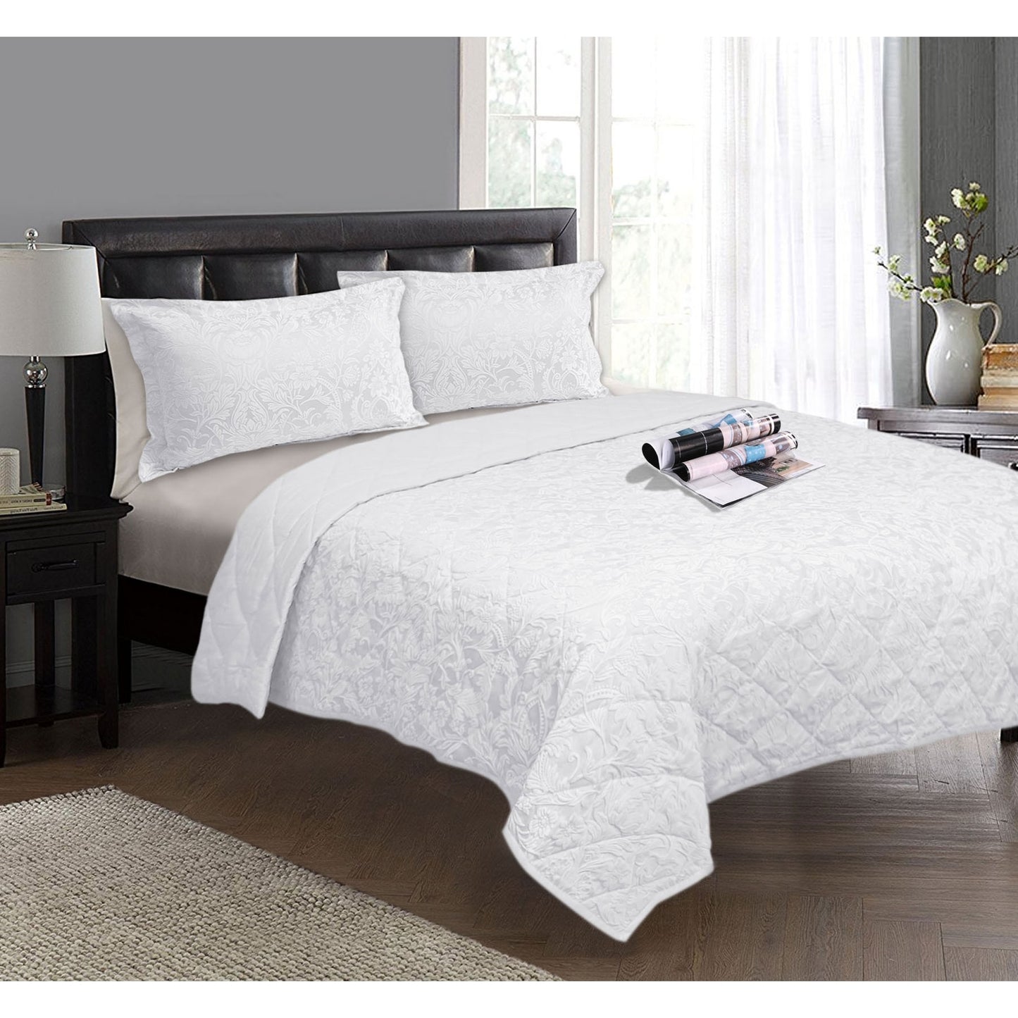 Ramesses 3 Piece Jacquard Floral Comforter Set Queen White – premium furniture by Interior Ave